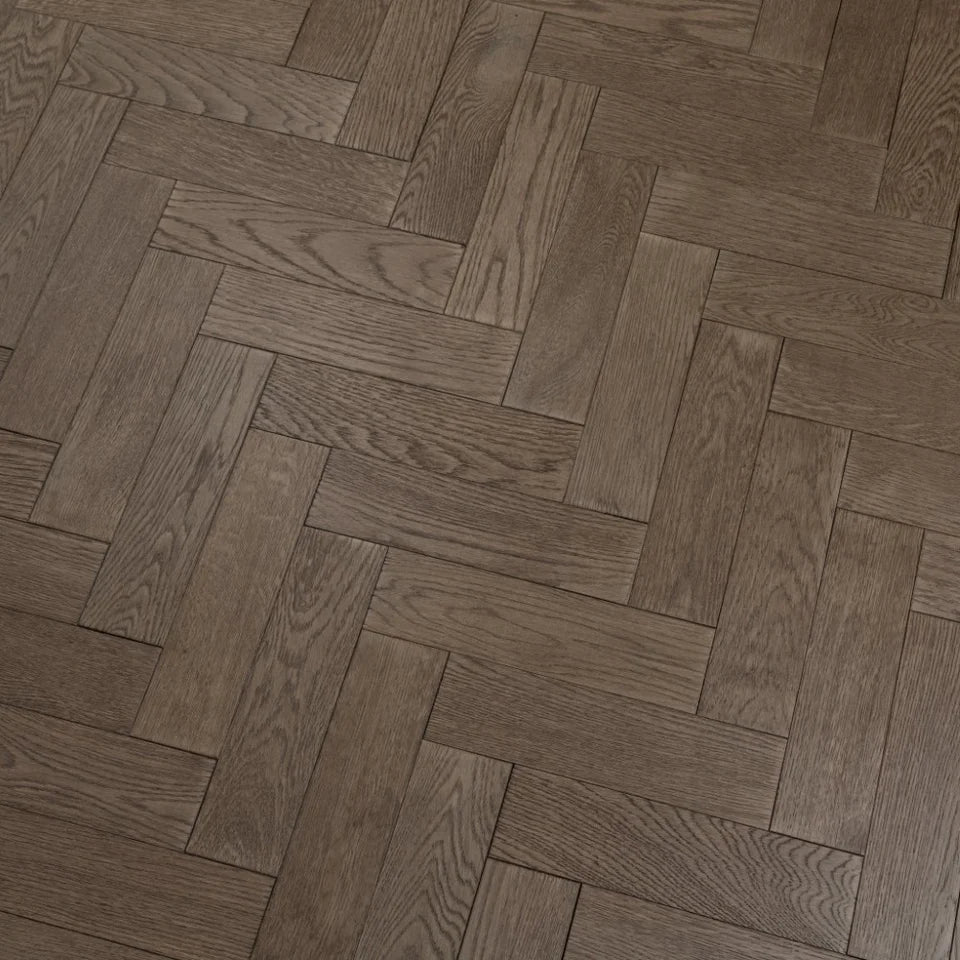 18(3)x80x300 Gunmetal Grey Brushed Lacquered Engineered Oak Herringbone - Box Coverage 1.440m2