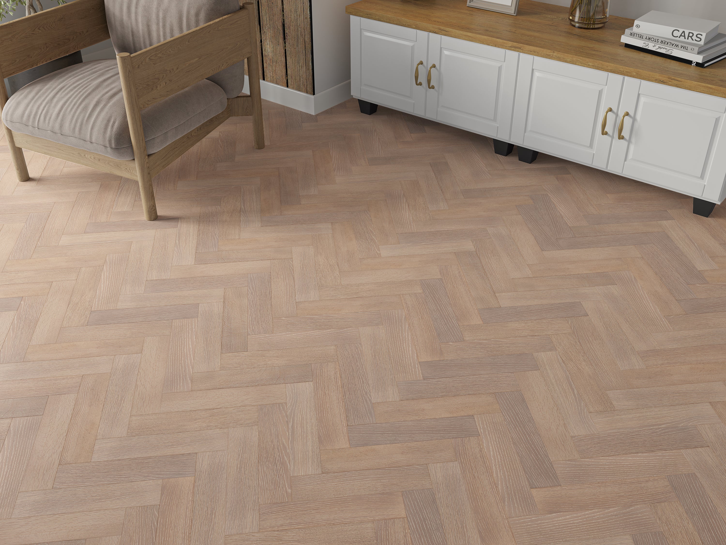 20(6)x80x350 Brushed Grey Lacquered Herringbone Engineered Oak Flooring