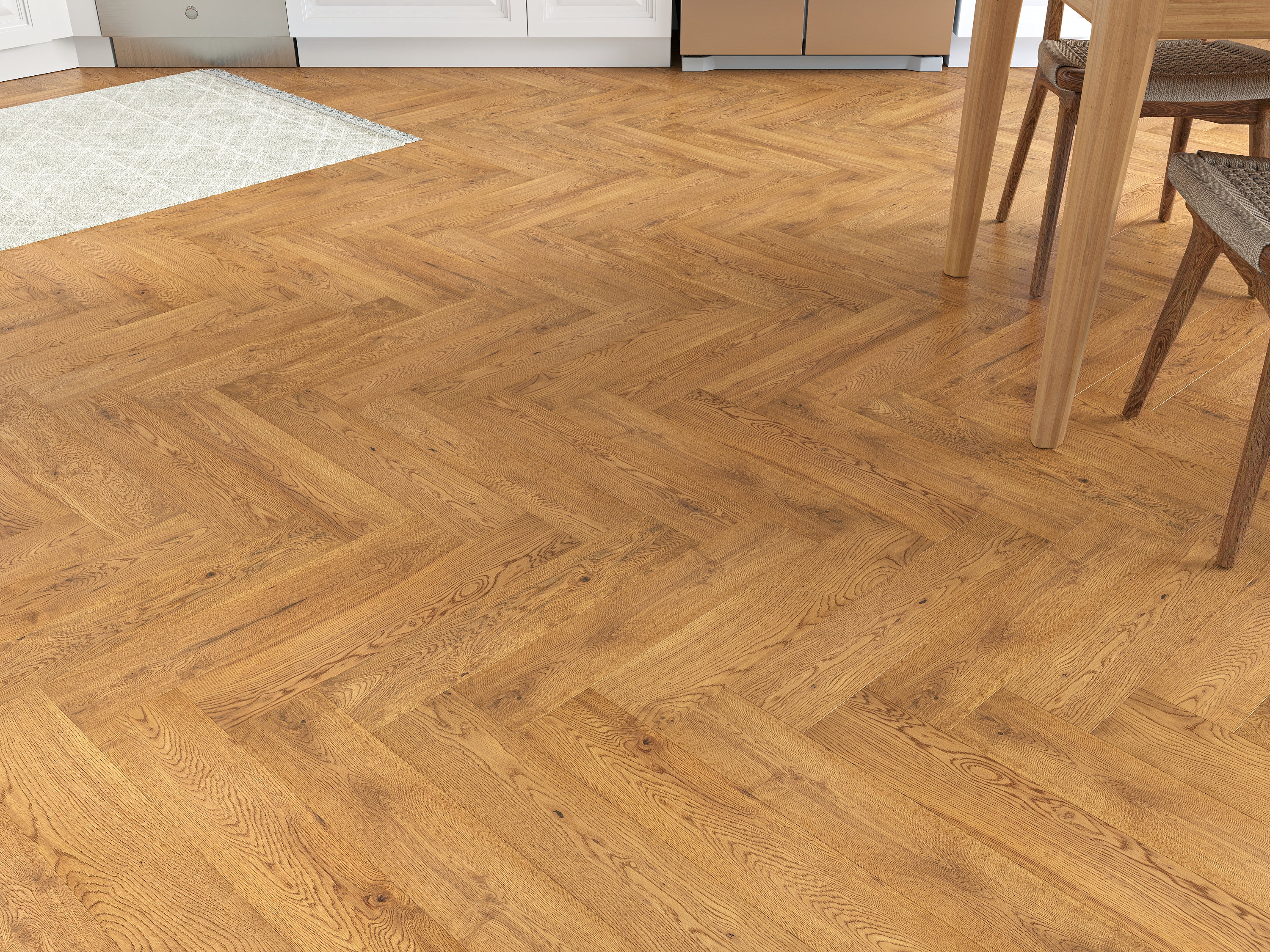15(4)x125x600 Brushed Golden Oiled Herringbone Engineered Oak Flooring
