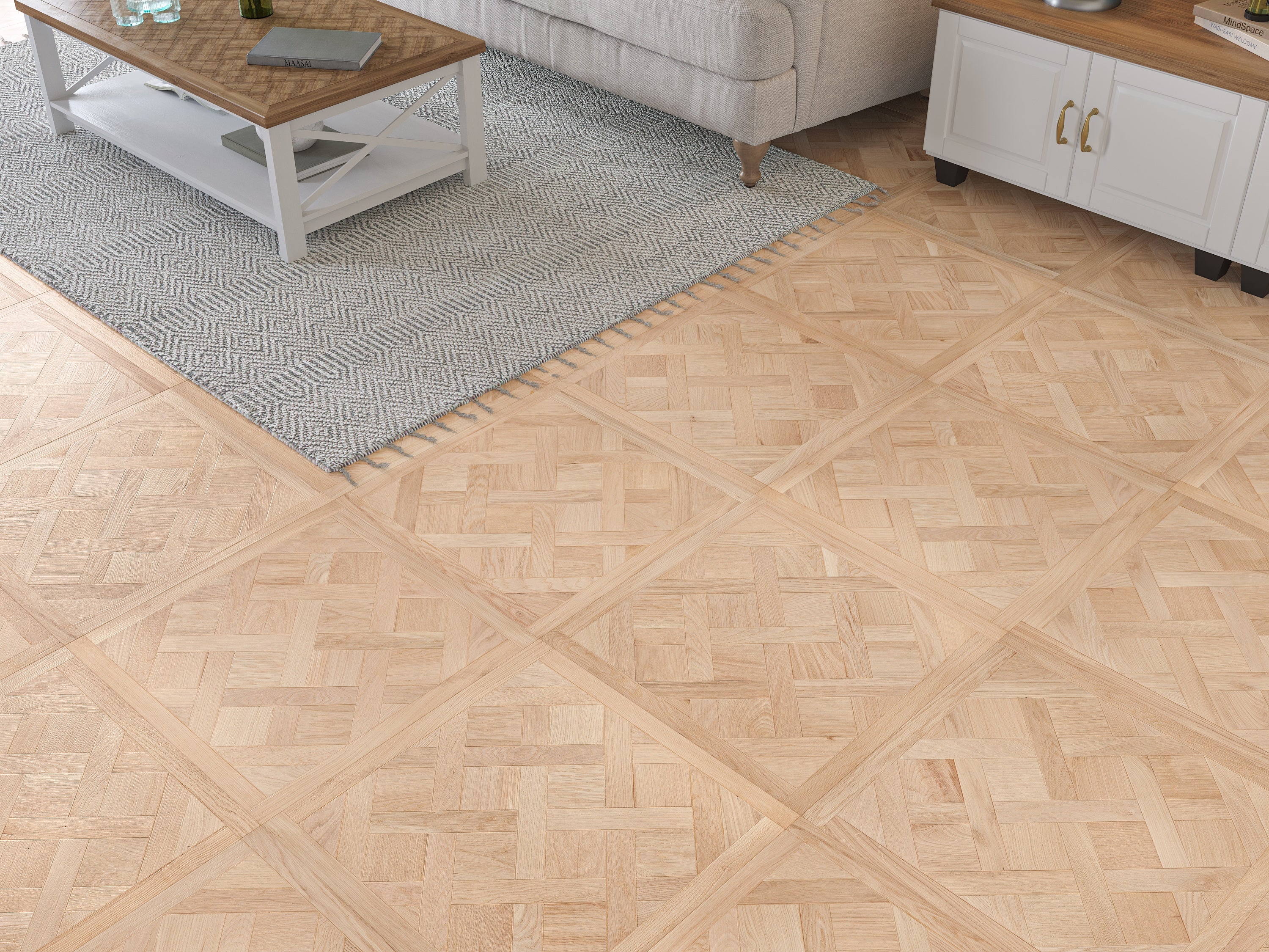 14(3)x600x600 Versailles Panel Brushed Unfinished Engineered Oak Flooring