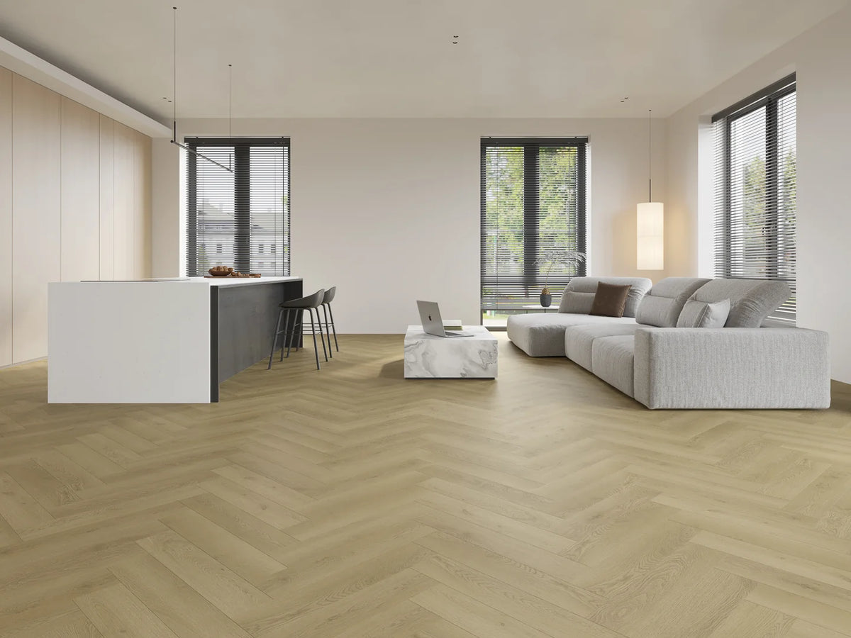Ivory Beige Waterproof Herringbone Luxury Rigid Core (Built-in Underlay) - 6.5(0.5)x126x630 - SPC68
