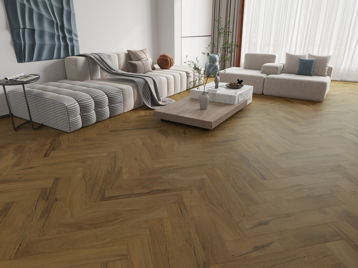 Vintage Walnut Waterproof Herringbone Luxury Rigid Core (Built-in Underlay) - 6.5(0.5)x126x630 - SPC70