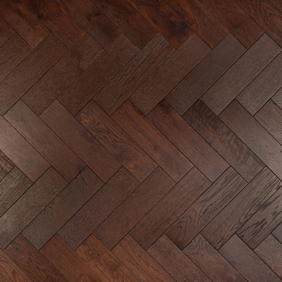 18(3)x80x300 Walnut Stain Brushed Lacquered Engineered Oak Herringbone - Box Coverage 1.440m2