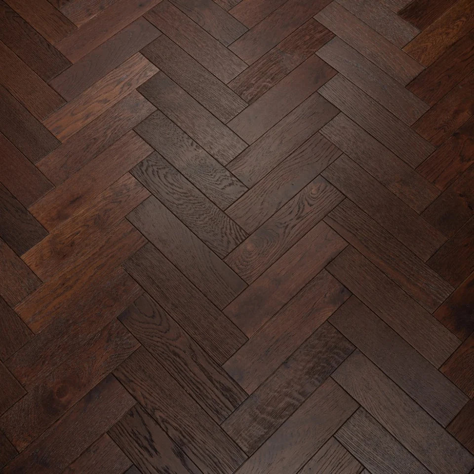 18(3)x80x300 Walnut Stain Brushed Lacquered Engineered Oak Herringbone - Box Coverage 1.440m2