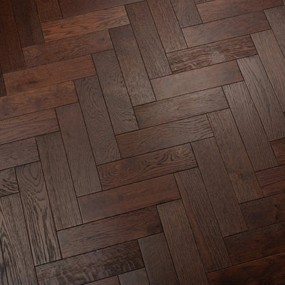 18(3)x80x300 Walnut Stain Brushed Lacquered Engineered Oak Herringbone - Box Coverage 1.440m2