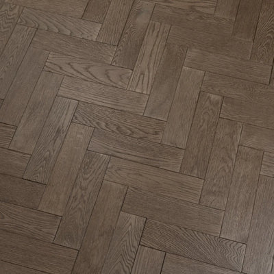 18(3)x80x300 Gunmetal Grey Brushed Lacquered Engineered Oak Herringbone - Box Coverage 1.440m2