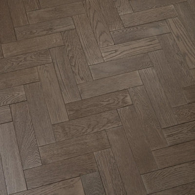 18(3)x80x300 Gunmetal Grey Brushed Lacquered Engineered Oak Herringbone - Box Coverage 1.440m2