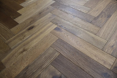 14(3)x90x510mm Chevron Smoked Brushed Oiled Engineered Oak Flooring - 1.836m2