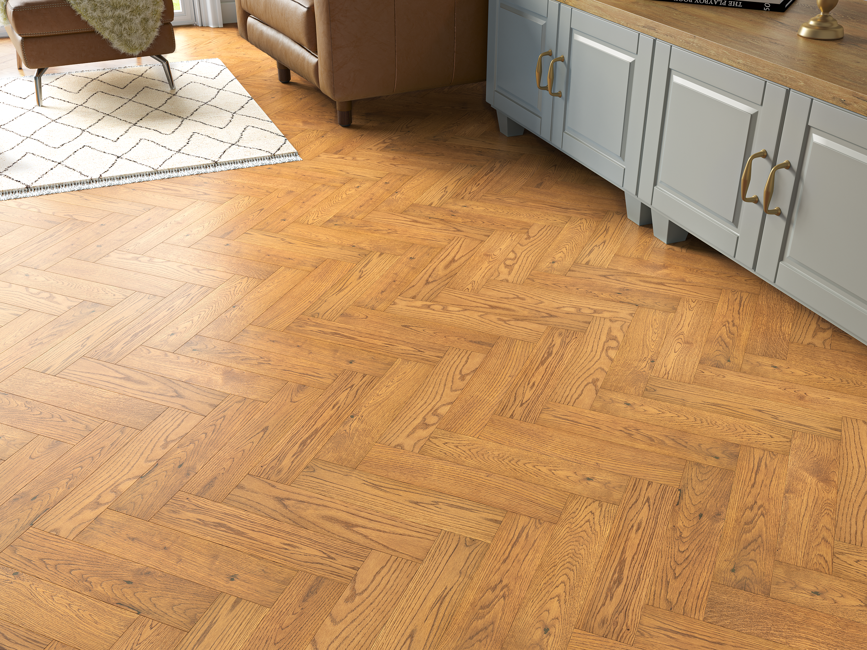 20(6)x80x350 Brushed Golden Oiled Herringbone Engineered Oak Flooring