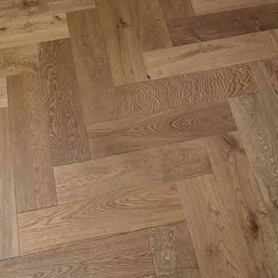 14(3)x150x600 Smoked Stain Brushed Oiled Herringbone - Box Coverage 1.8m2