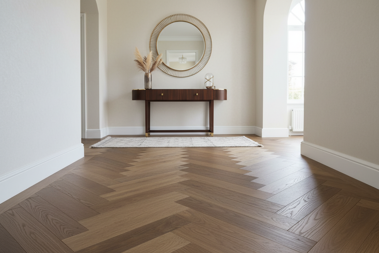 Herringbone Oak Flooring in Hallway - Correct Colour